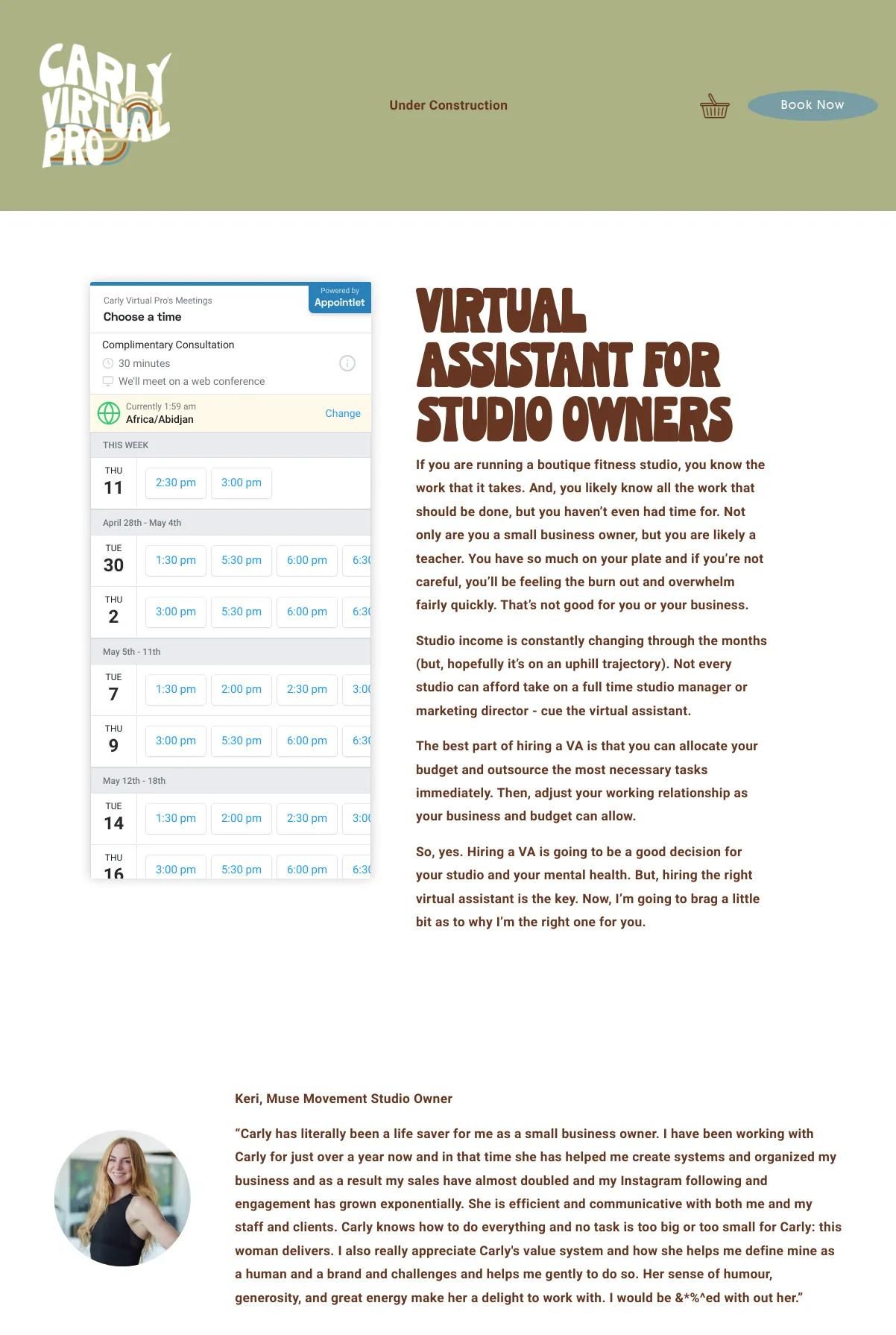 Screenshot 2 of Carly Virtual Pro (Example Squarespace Virtual Assistant Website)