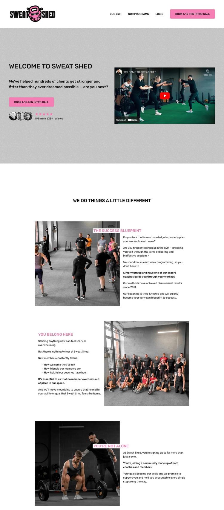 Screenshot 1 of Sweat Shed (Gym) (Example Squarespace Fitness Website)