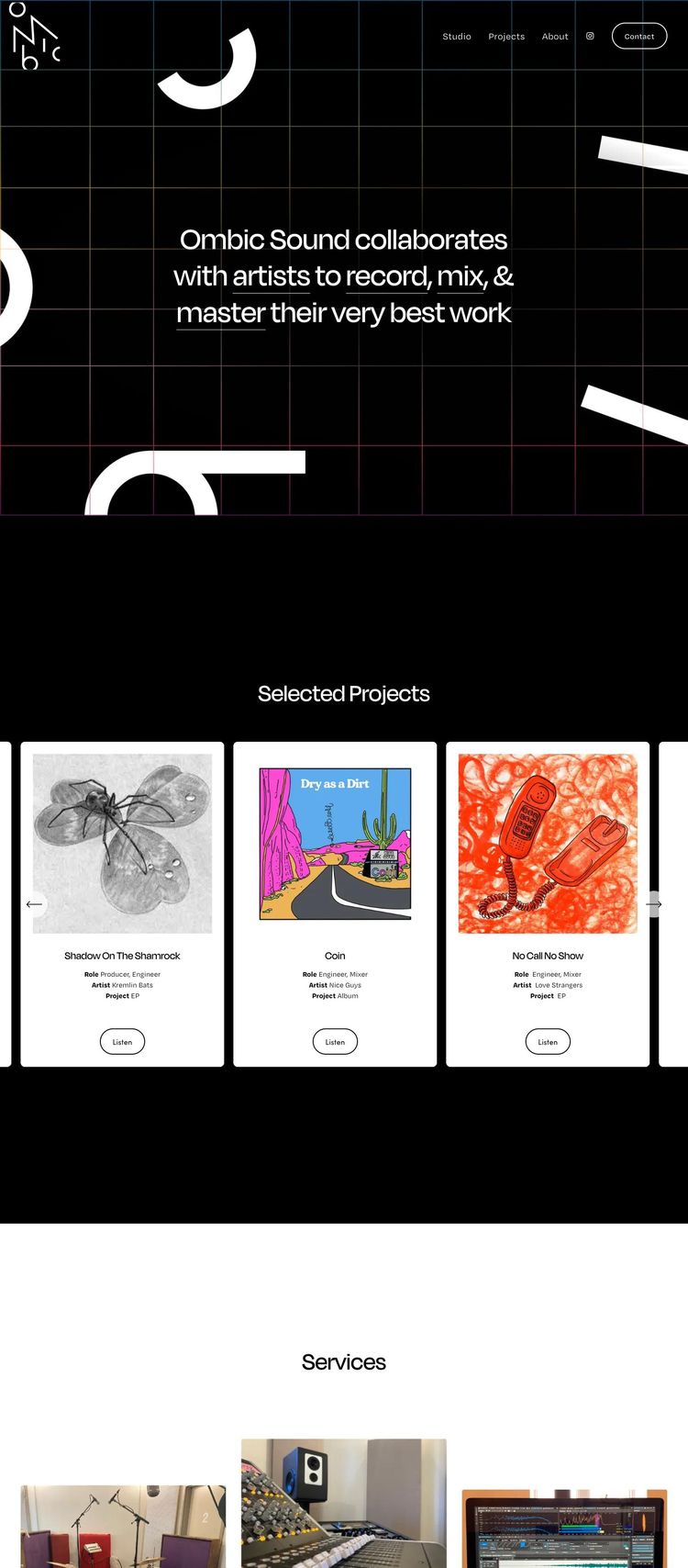 Screenshot 1 of Ombic Sound (Example Squarespace Music Producer Website)