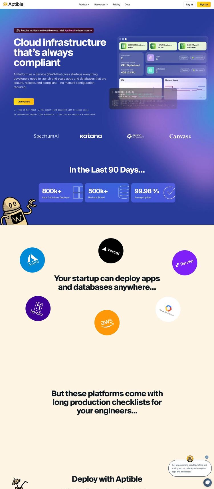 Screenshot 2 of Aptible (Example Framer Developer Tools Website)