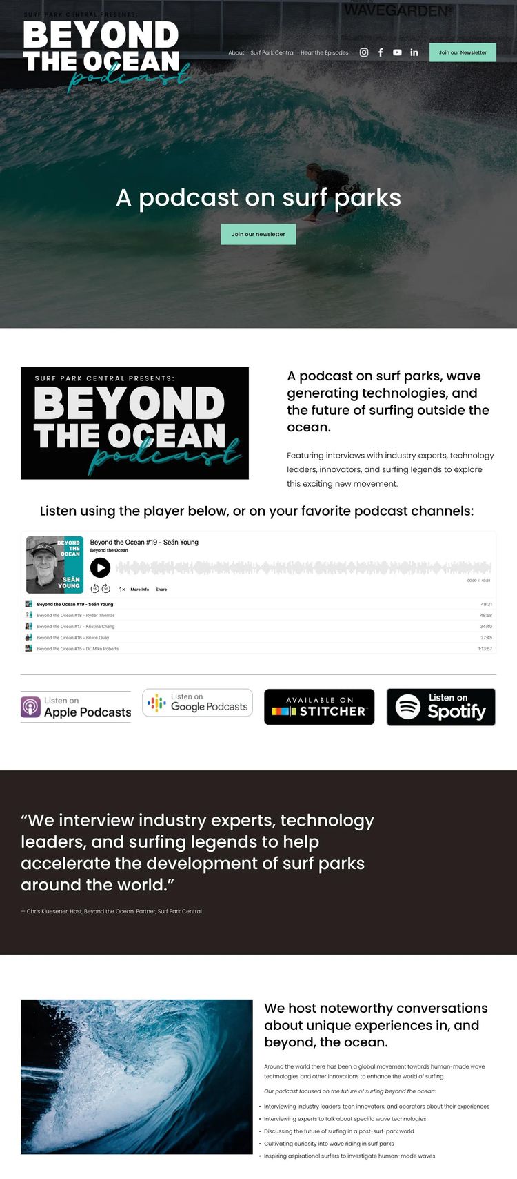 Screenshot 1 of Beyond the Ocean Podcast (Example Squarespace Podcast Website)