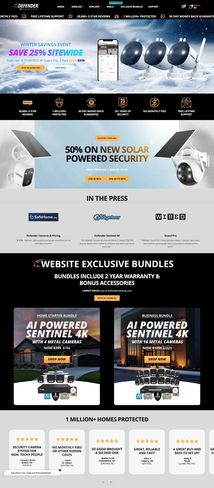 Screenshot 2 of Defender Cameras (Example Shopify Hardware and Technology Website)