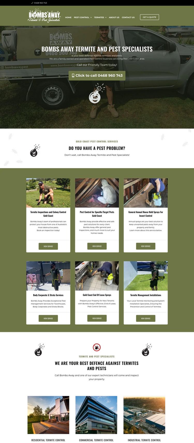 Screenshot 2 of Bombs Away Termite & Pest Specialists (Example WordPress Pest Control Website)