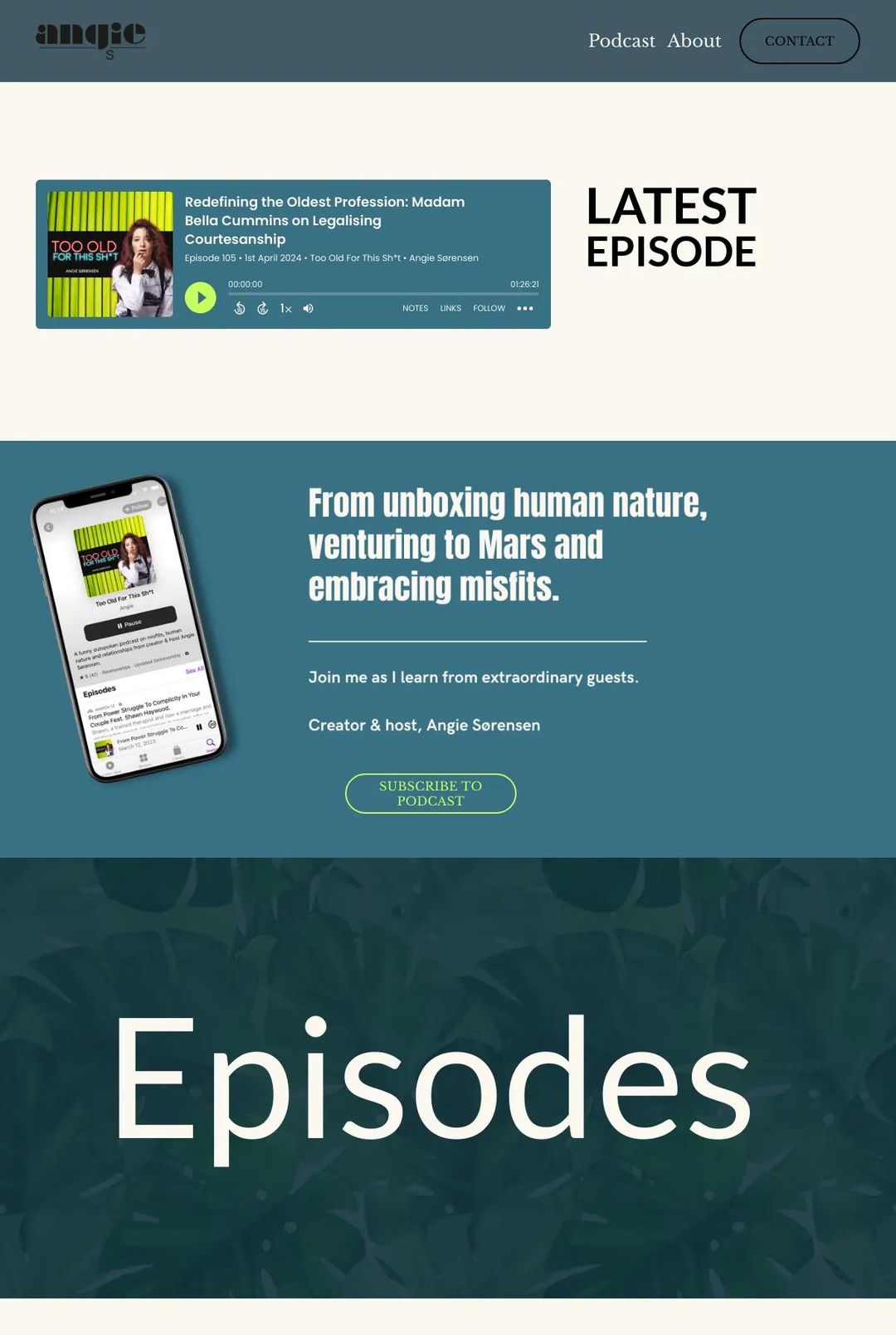 Screenshot 1 of Angie S (Example Squarespace Podcast Website)