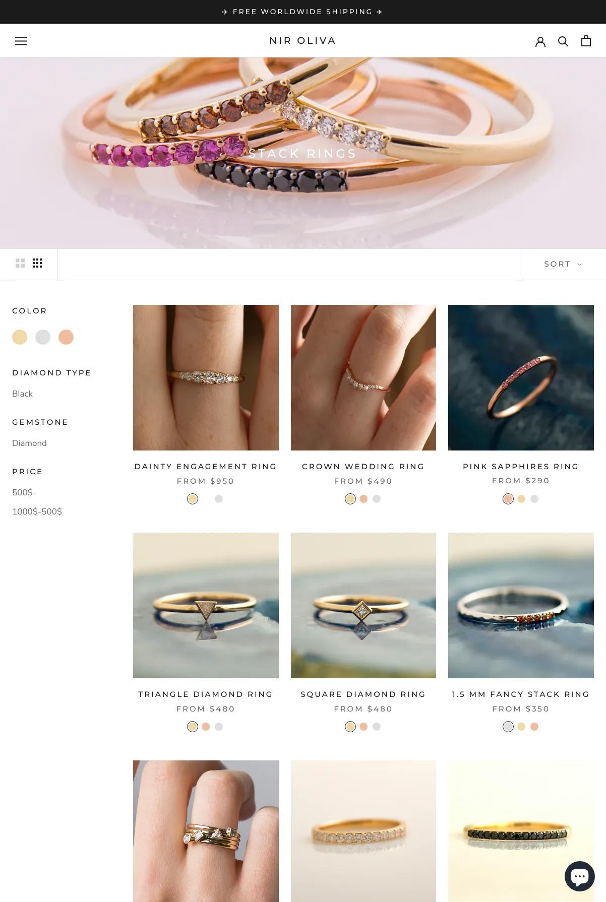 Screenshot 2 of Nir Oliva (Example Shopify Jewelry Website)