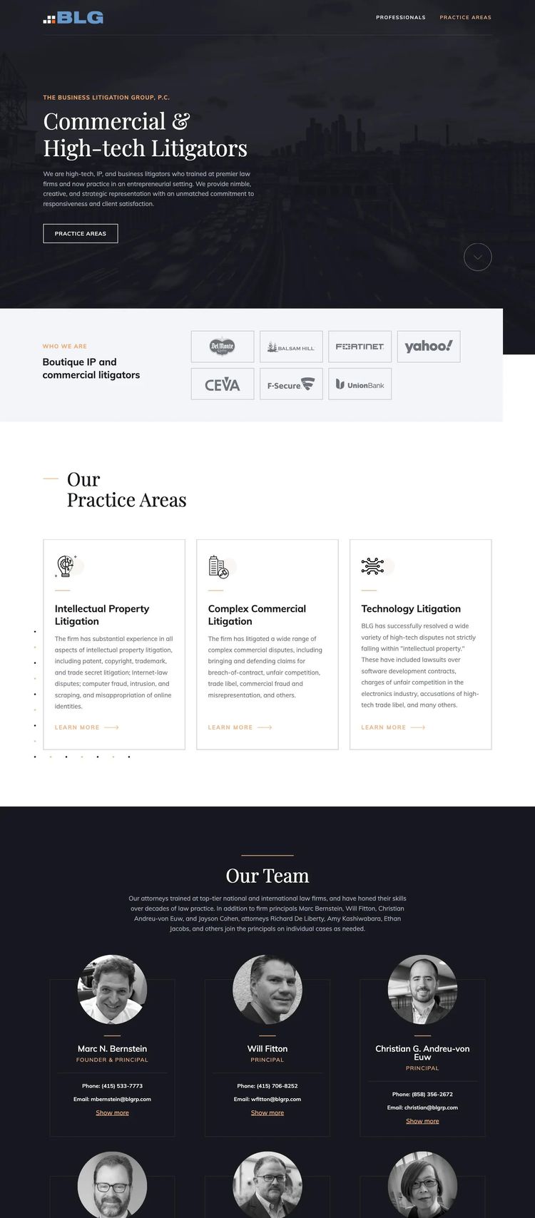 Screenshot 2 of The Business Litigation Group (Example Webflow Law Firm Website)