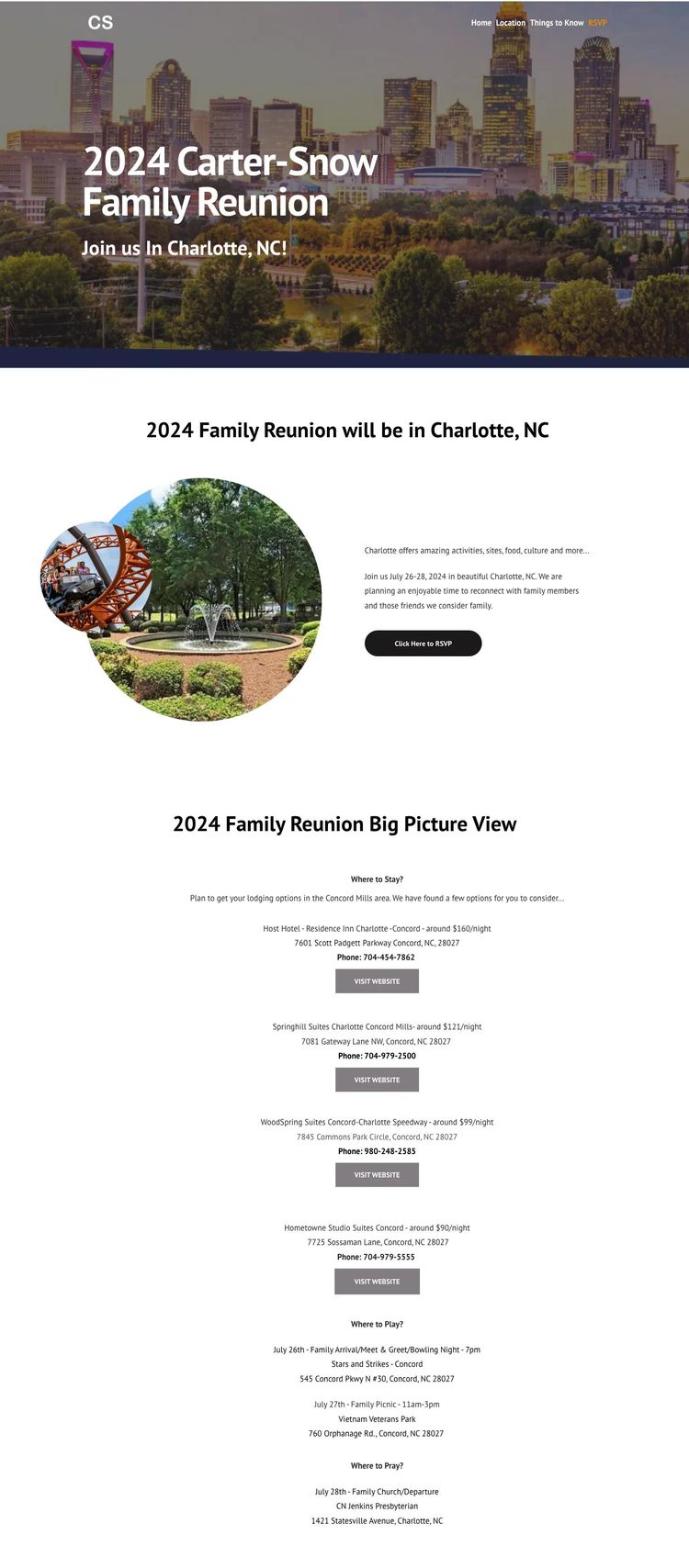 Screenshot 2 of Carter-Snow Family Reunion (Example WordPress Family Reunion Website)