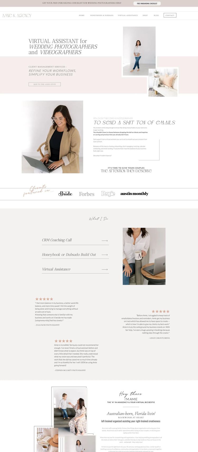 Screenshot 1 of Amie K Agency (Example Squarespace Virtual Assistant Website)