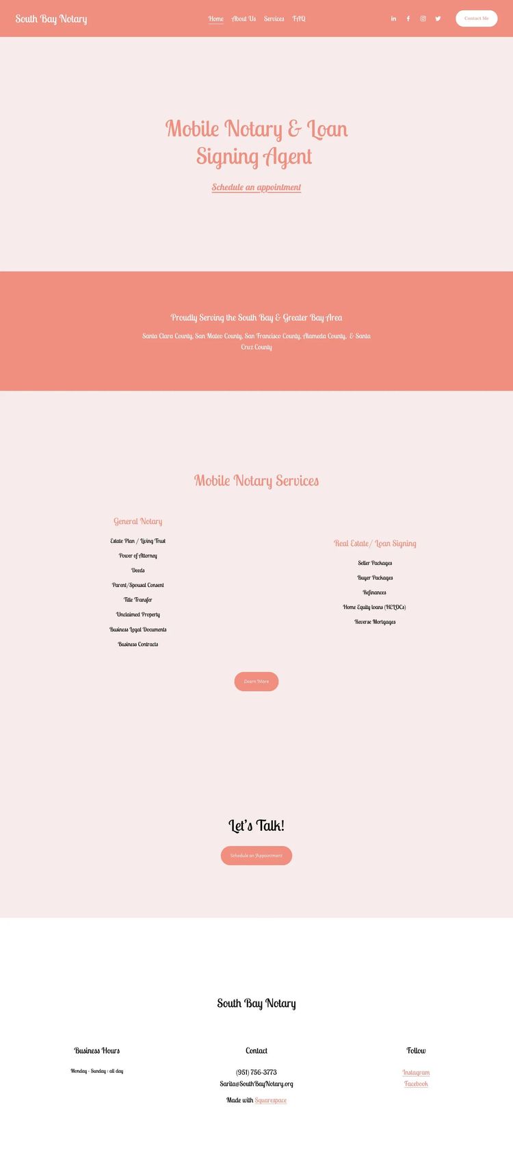 Screenshot 1 of South Bay Notary (Example Squarespace Notary Website)