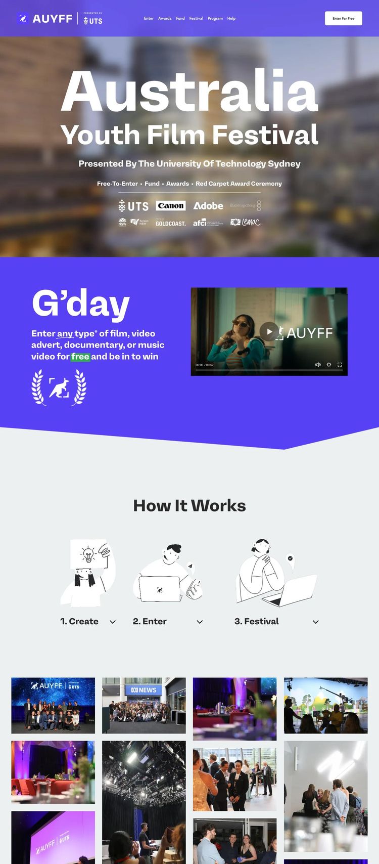 Screenshot 2 of Australia Youth Film Festival (Example Squarespace Film Website)