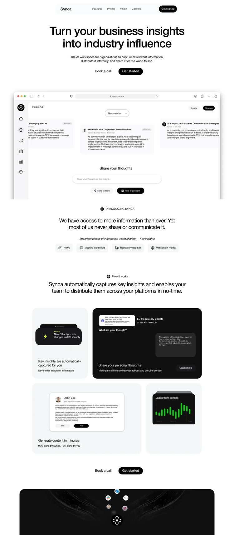 Screenshot 2 of Synca (Example Framer AI and Machine Learning Website)