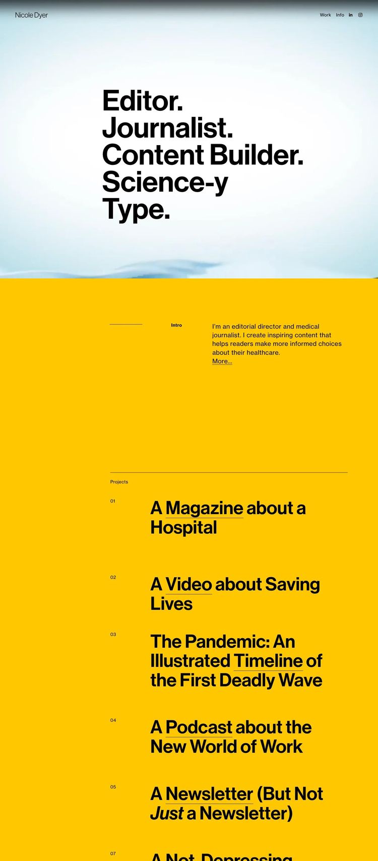 Screenshot 1 of Nicole Dyer (Example Squarespace Journalist Website)