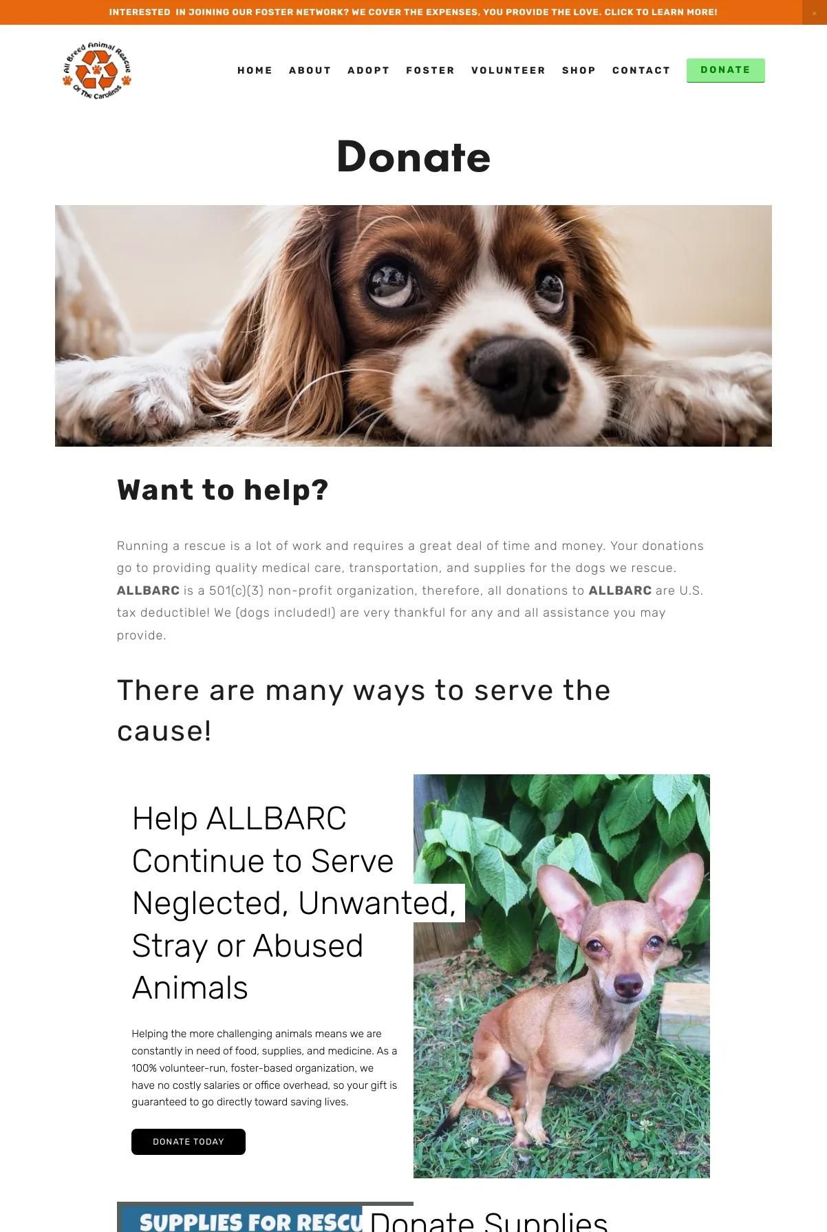 Screenshot 3 of All Breed Animal Rescue of the Carolinas (Example Squarespace Nonprofit Website)