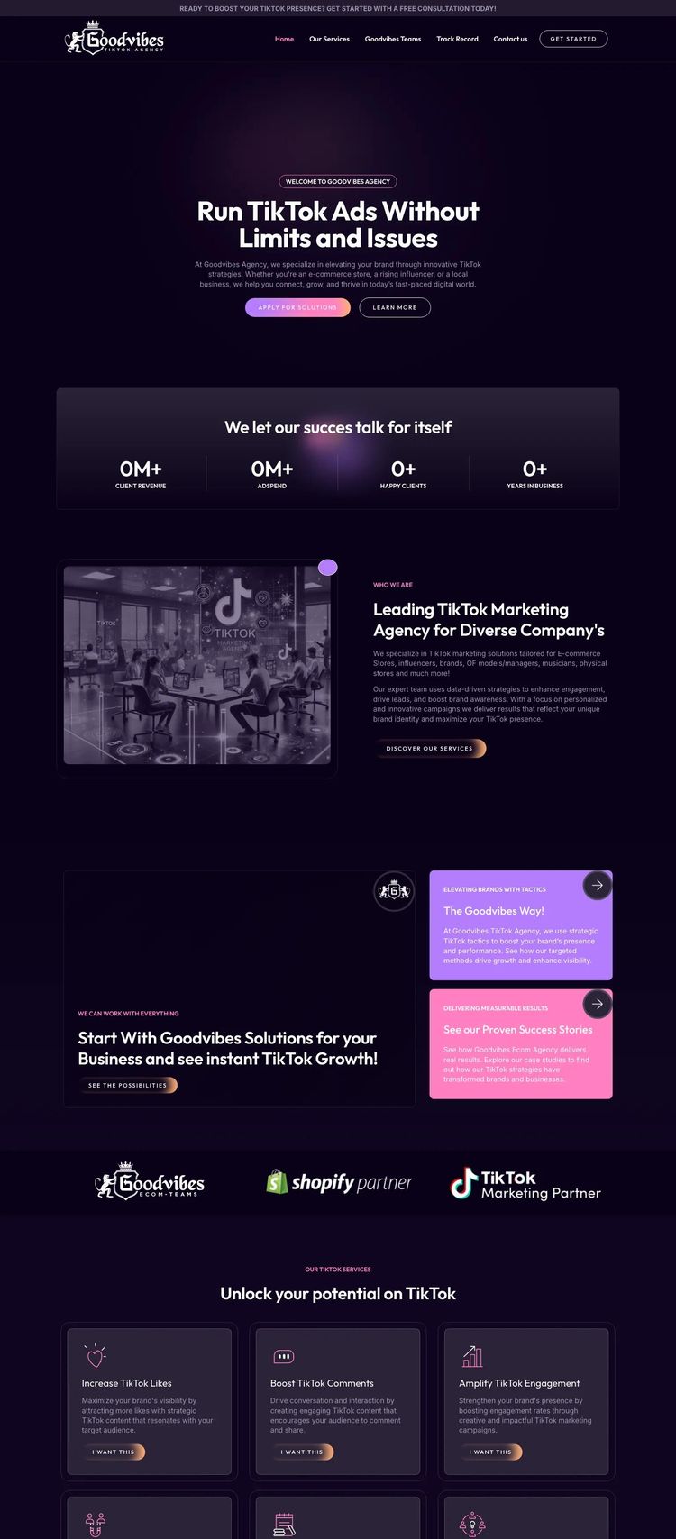 Screenshot 2 of Goodvibes Agency (Example WordPress TikTok Agency Website)