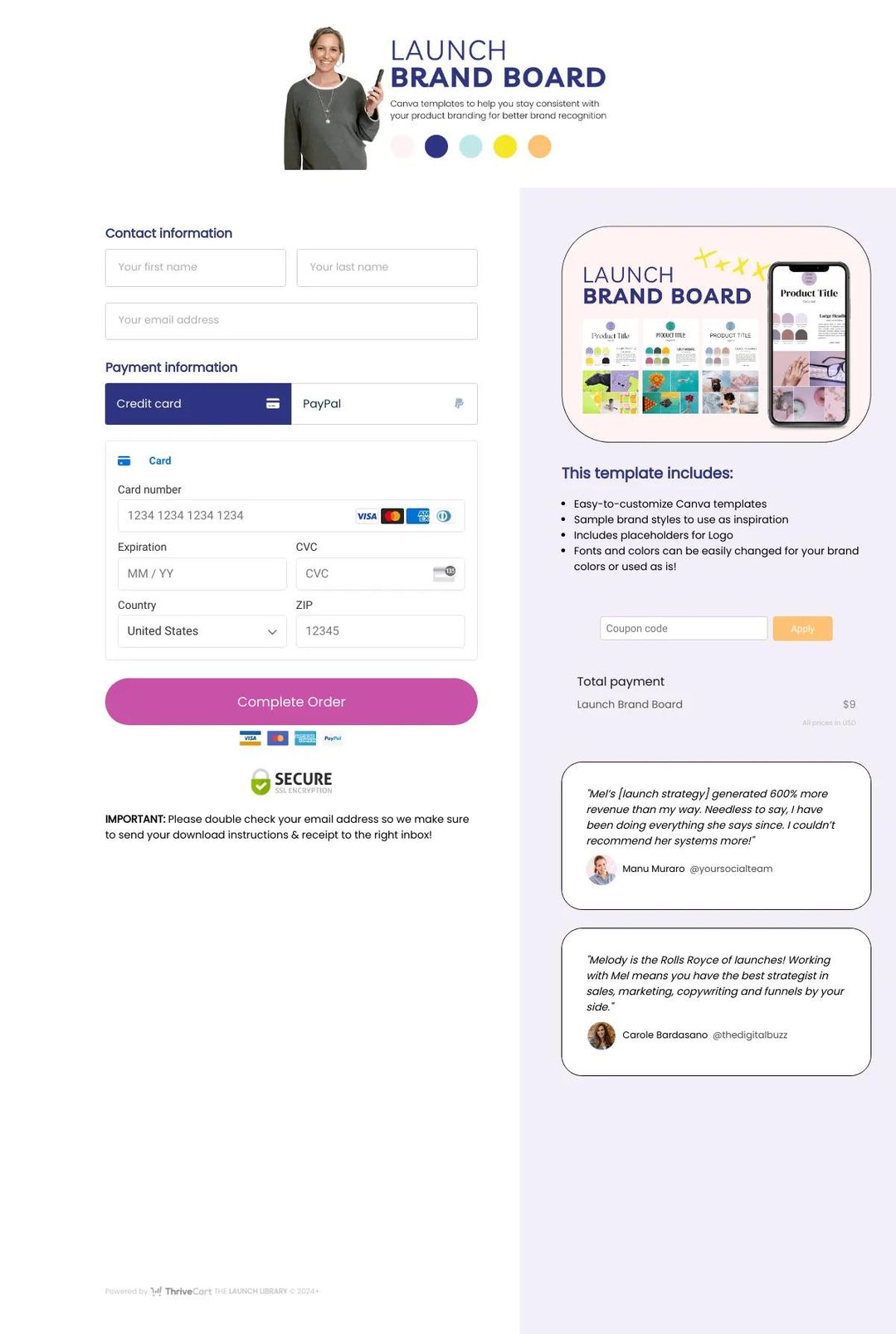 Screenshot 1 of Launch Brand Board (Example ThriveCart Website)