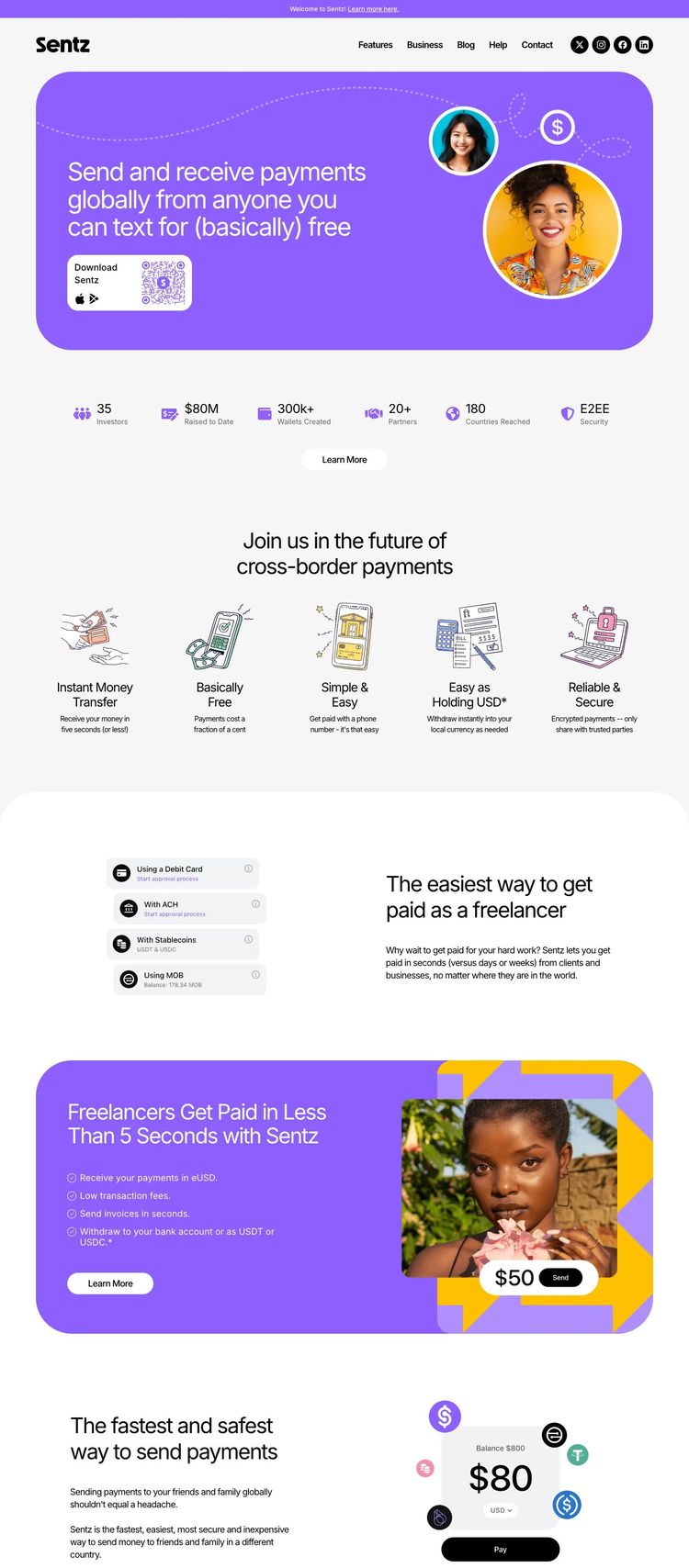 Screenshot 2 of Sentz (Example Squarespace Mobile App Website)