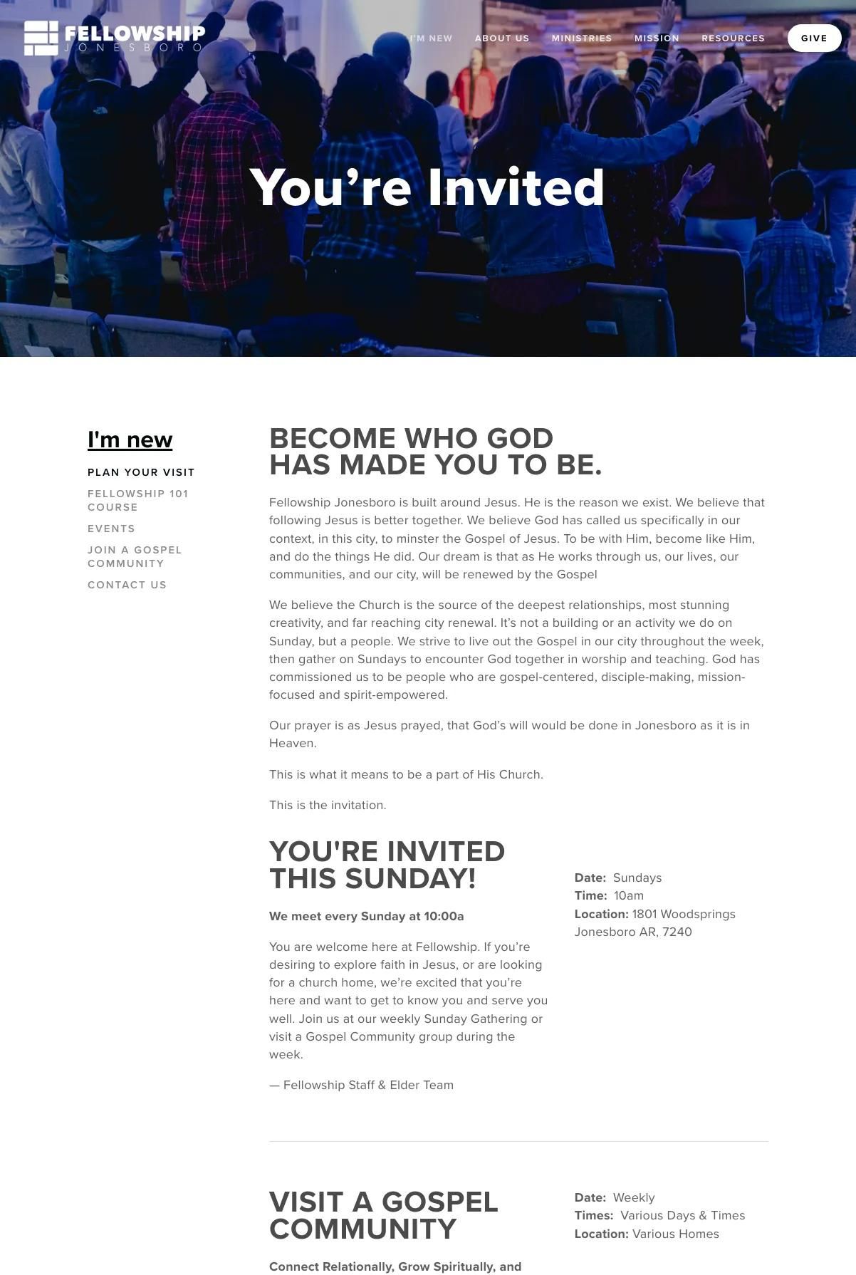 Screenshot 2 of Fellowship Jonesboro (Example Squarespace Church Website)