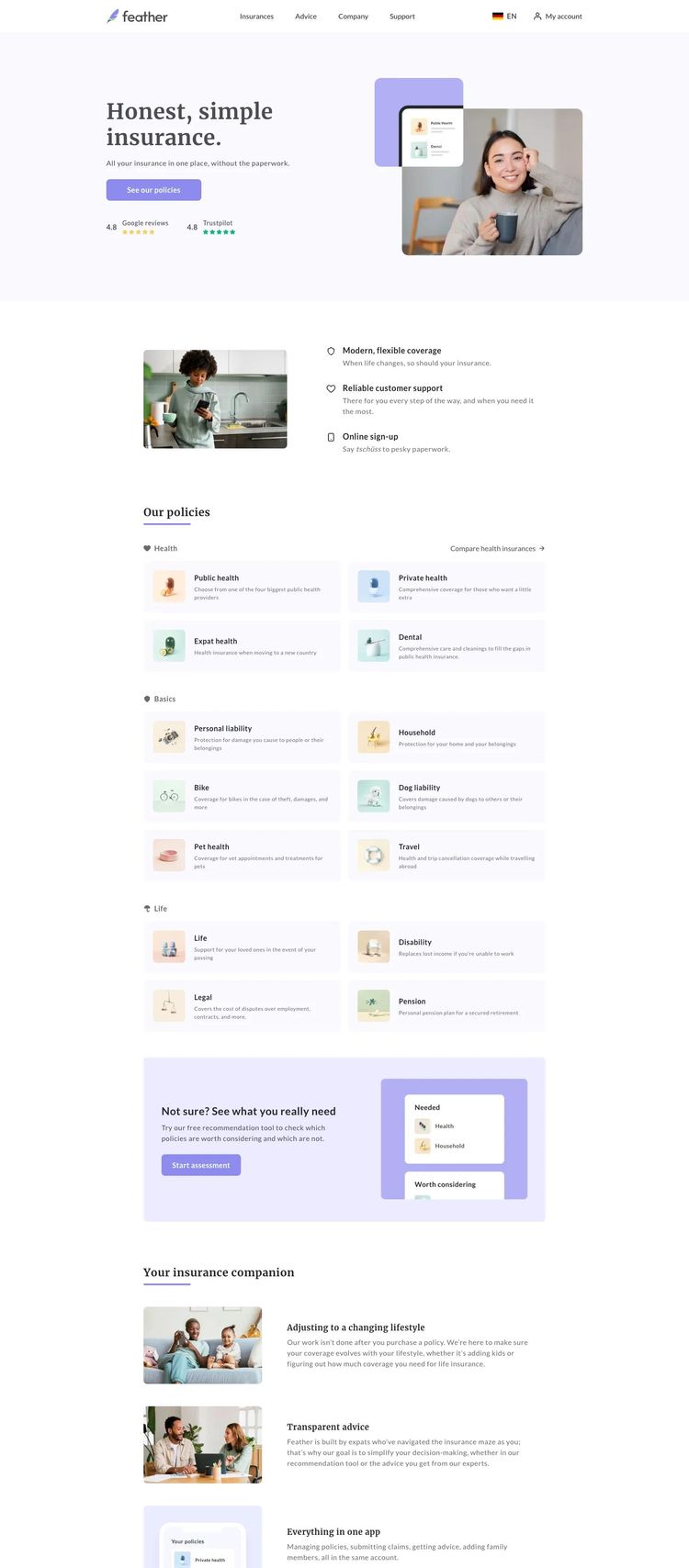 Screenshot 1 of Feather Insurance (Example Next.js Insurance Agent Website)