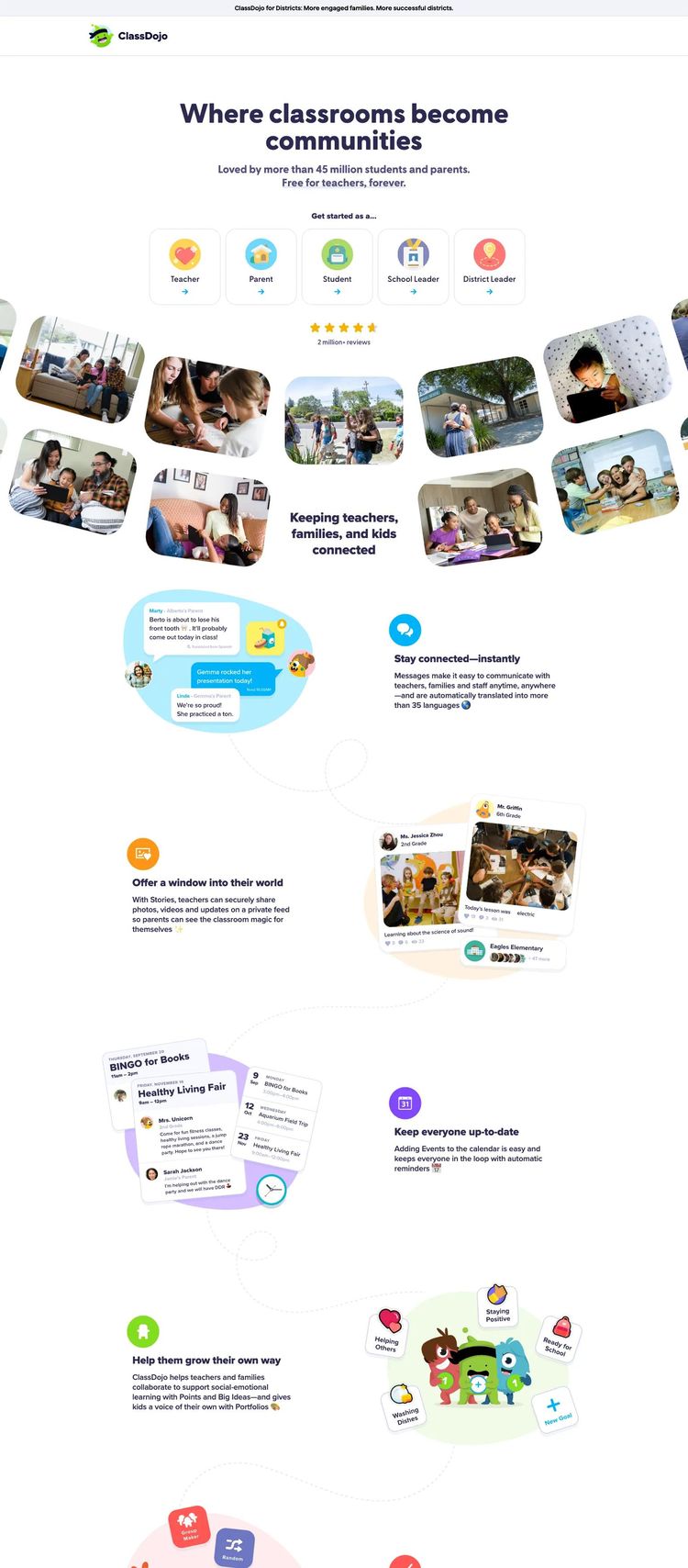 Screenshot 1 of ClassDojo (Example Squarespace Educational Institution Website)