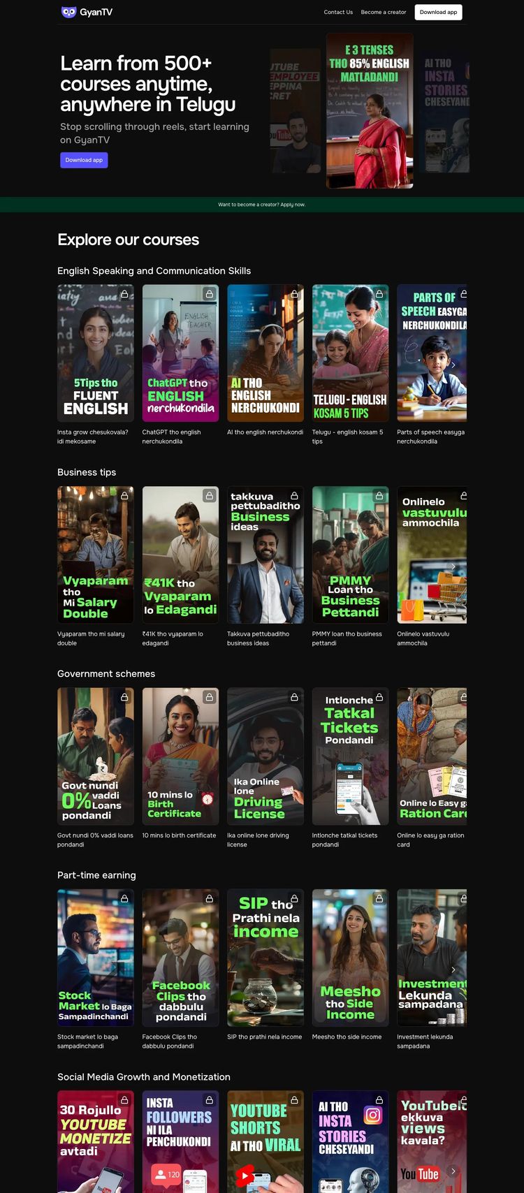 Screenshot 2 of GyanTV (Example Framer Online Course Creator Website)