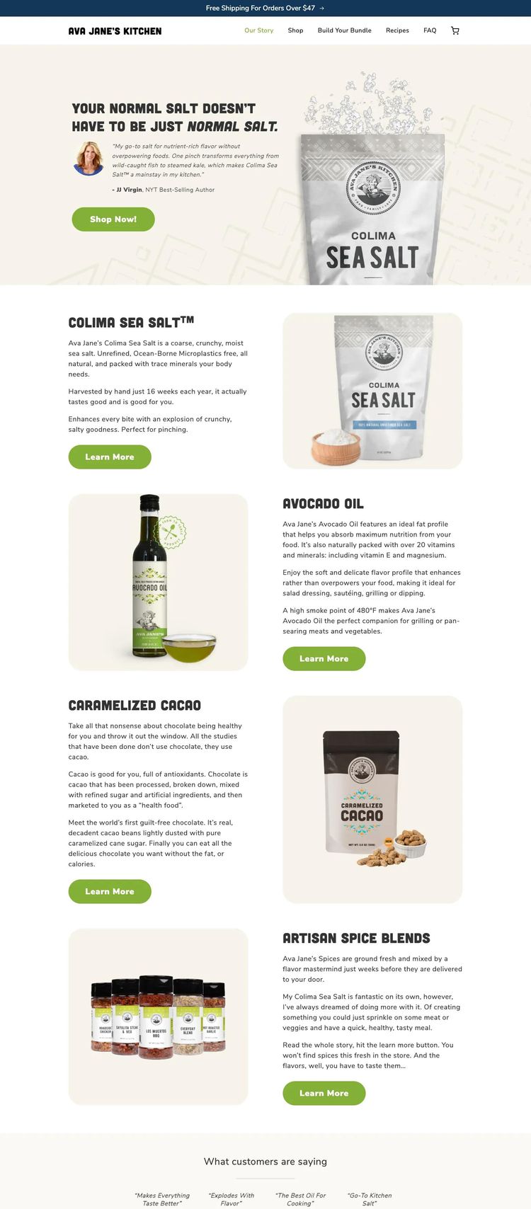 Screenshot 2 of Ava Jane's Kitchen (Example Shopify Food and Beverage Website)