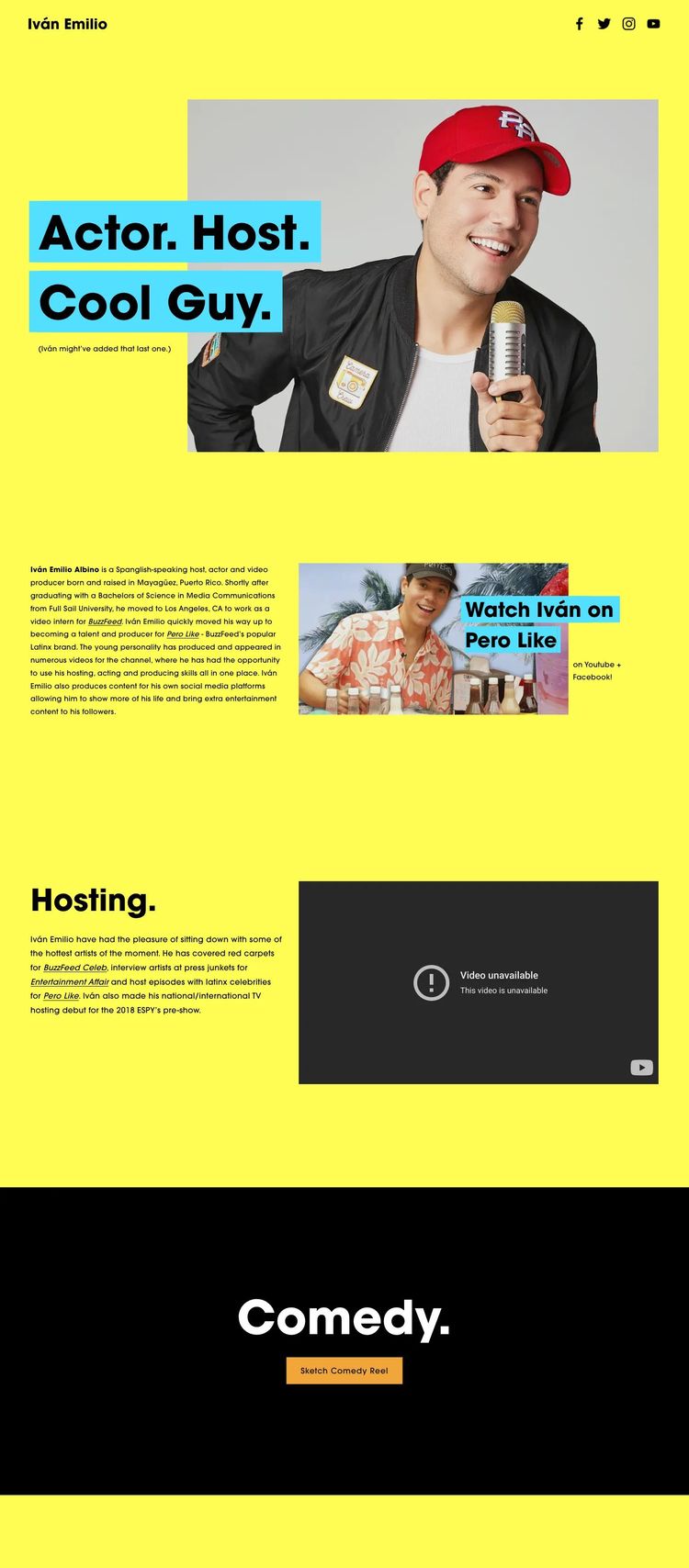 Screenshot 1 of Iván Emilio (Example Squarespace Actor/Performer Website)