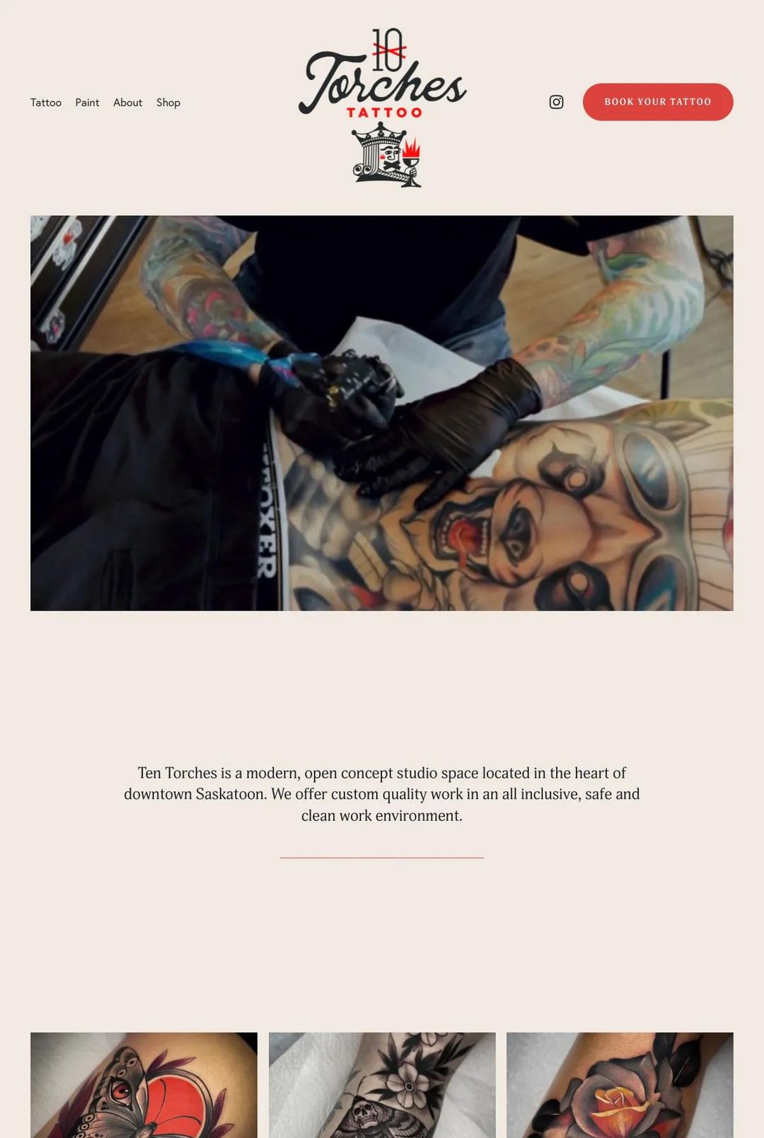 Screenshot 1 of Ten Torches Tattoo (Example Squarespace Tattoo Website)
