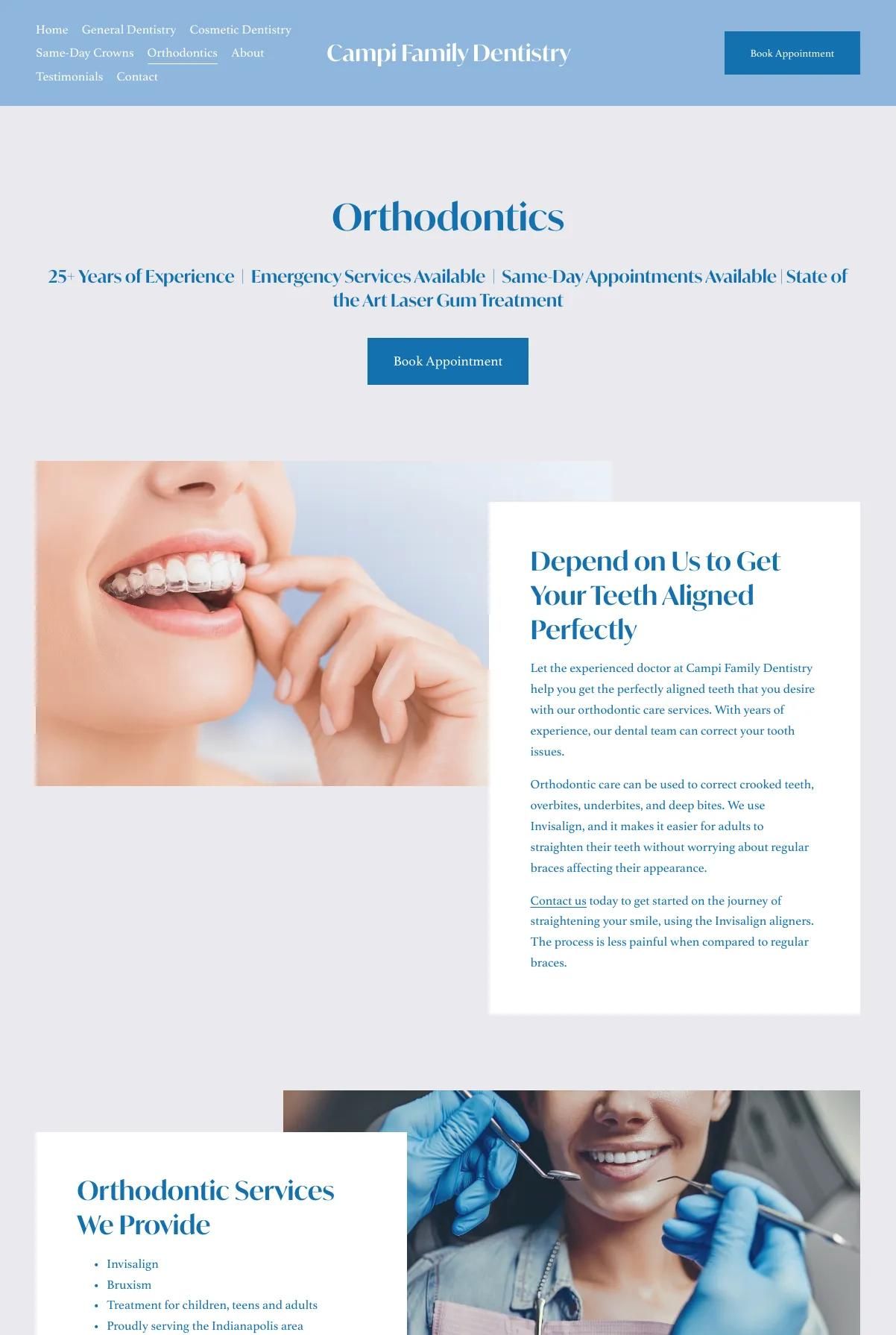 Screenshot 3 of Campi Family Dentistry (Example Squarespace Dentist Website)