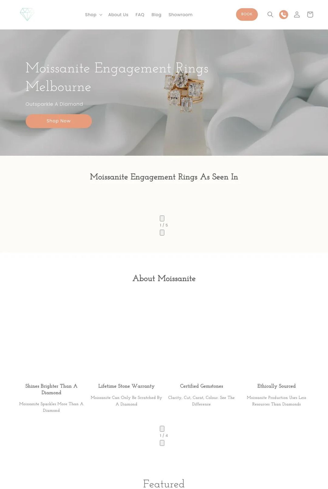 Screenshot 1 of Moissanite Engagement Rings (Example Shopify Jewelry Website)