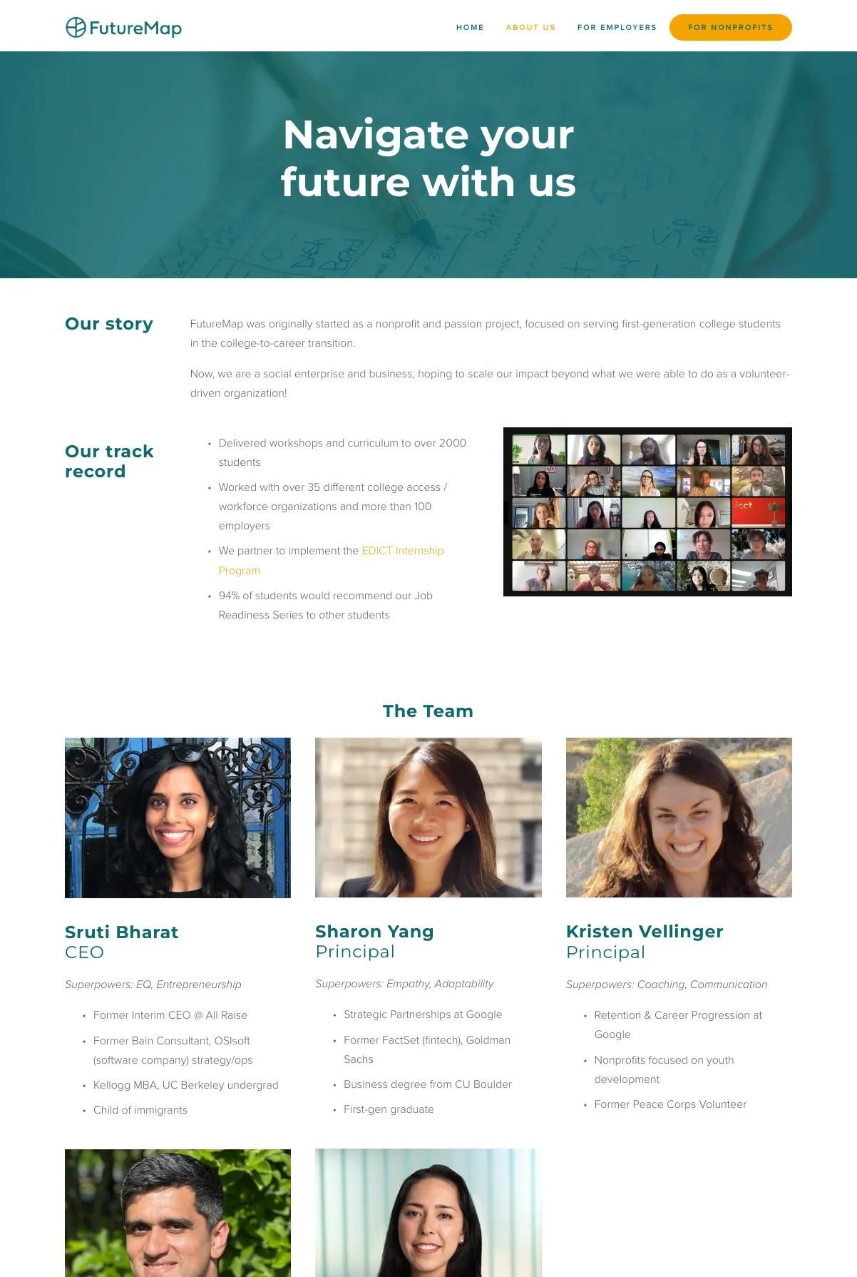 Screenshot 2 of FutureMap (Example Squarespace Nonprofit Website)