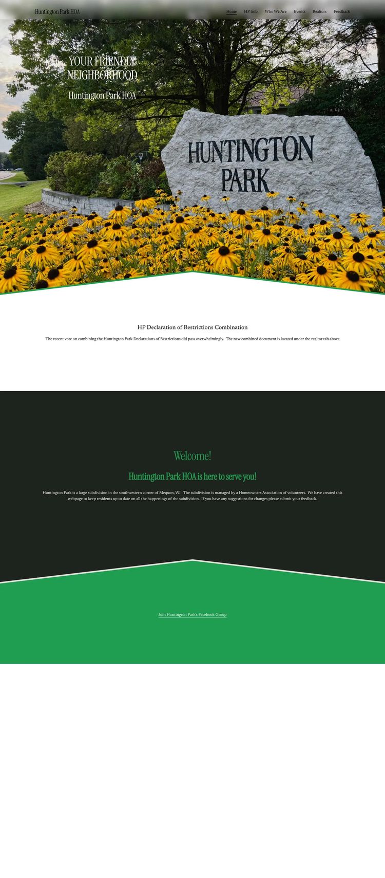 Screenshot 1 of Huntington Park HOA (Example Squarespace HOA Management Website)