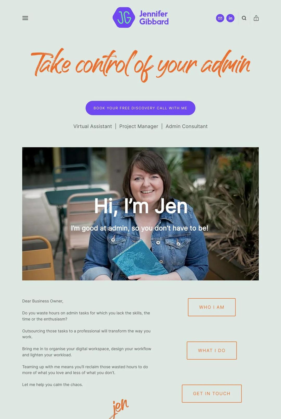 Screenshot 1 of Jennifer Gibbard VA (Example Squarespace Virtual Assistant Website)