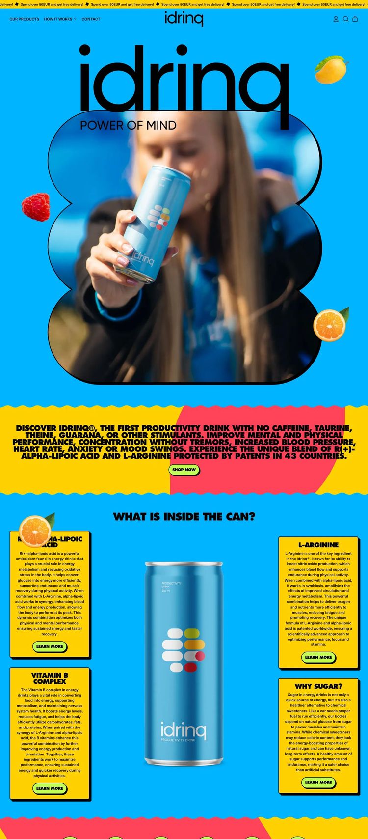 Screenshot 2 of idrinq (Example Shopify Supplements Website)