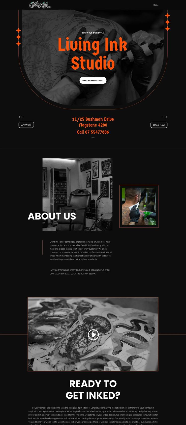 Screenshot 2 of Living Ink Tattoo (Example WordPress Tattoo Artist/Studio Website)