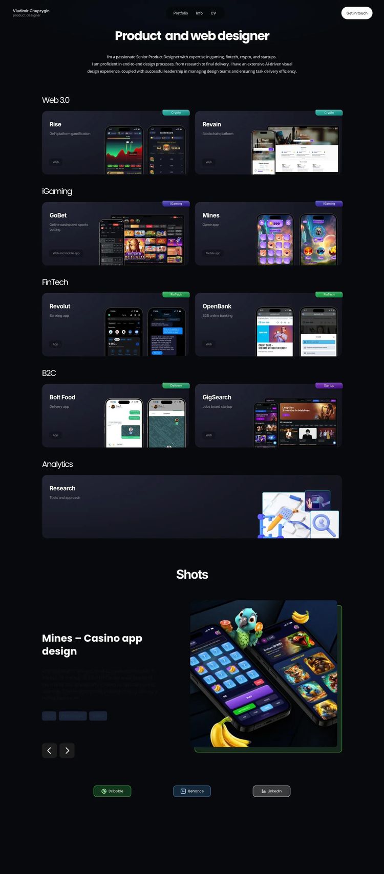 Screenshot 2 of Vladimir Chuprygin (Example Framer Design Portfolio Website)