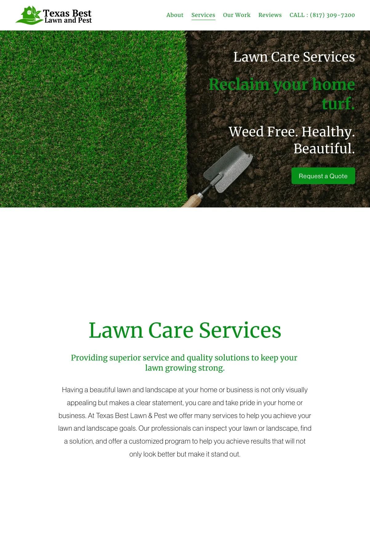 Screenshot 2 of Texas Best Lawn & Pest (Example Squarespace Lawn Care Website)