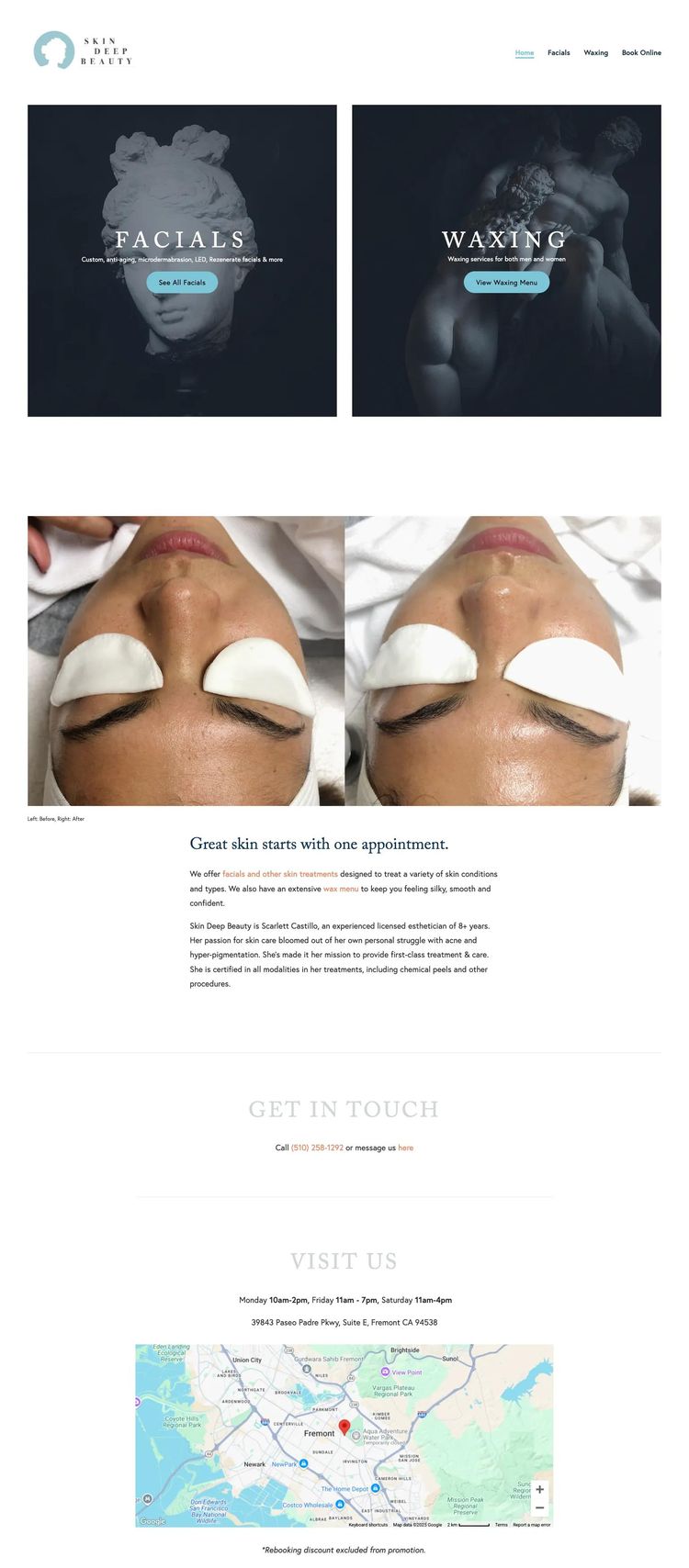Screenshot 1 of Skin Deep Beauty (Example Squarespace Esthetician Website)