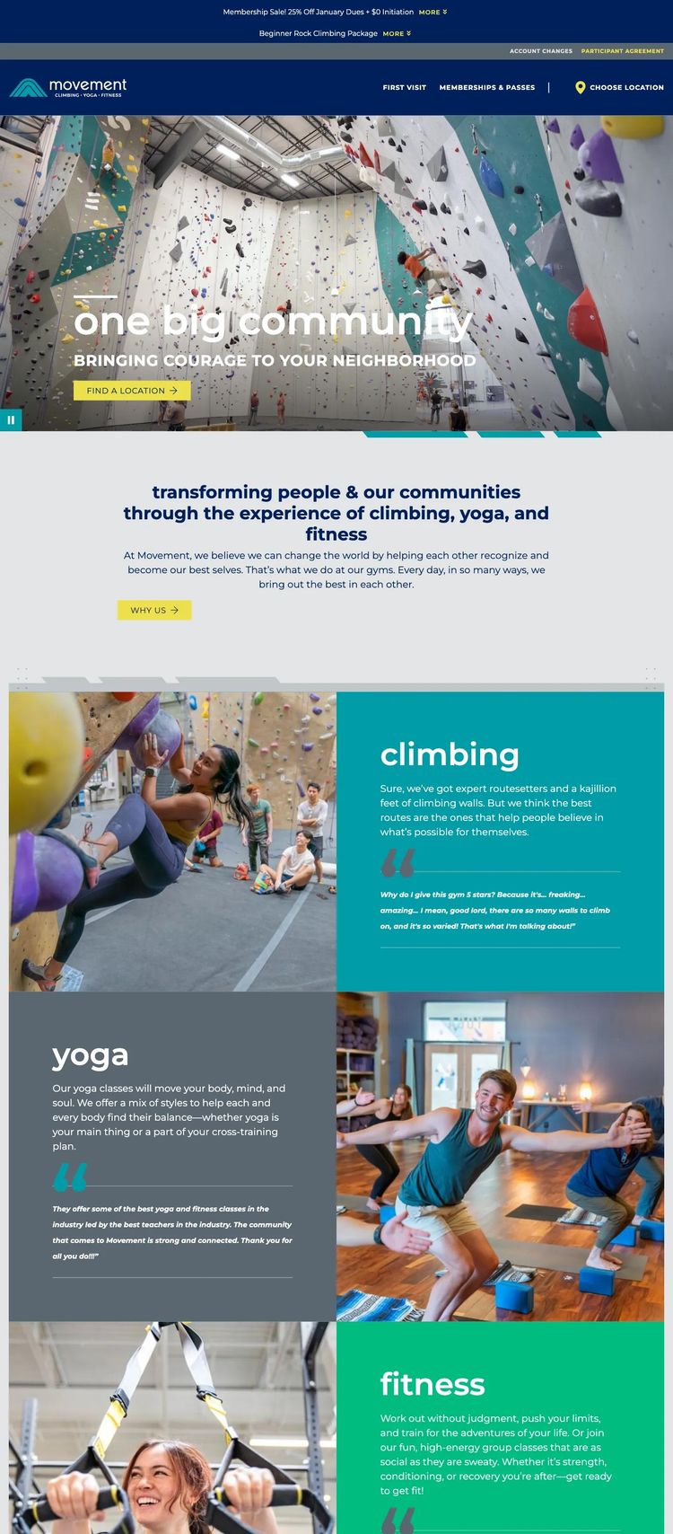 Screenshot 1 of The Cliffs (Rock Climbing) (Example Squarespace Fitness Website)