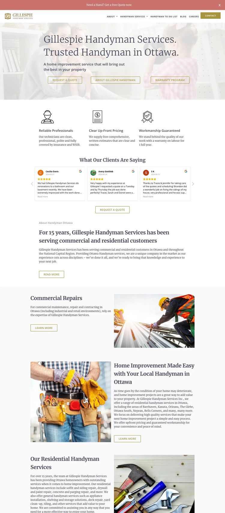 Screenshot 2 of Gillespie Handyman Services (Example WordPress Handyman Website)