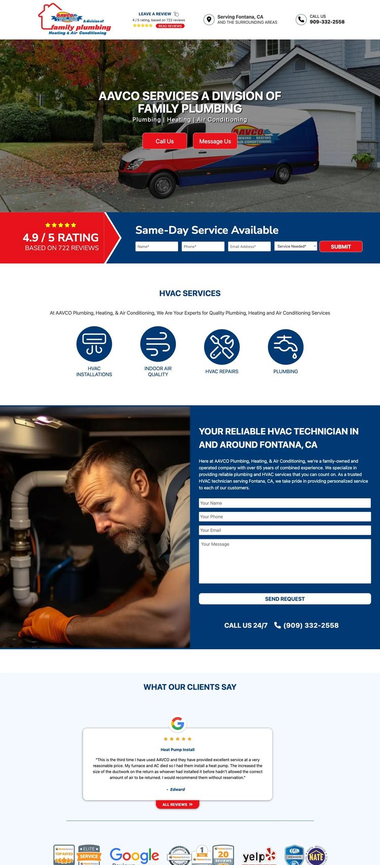 Screenshot 1 of AAVCO Plumbing, Heating, Air Conditioning (Example Duda HVAC Website)