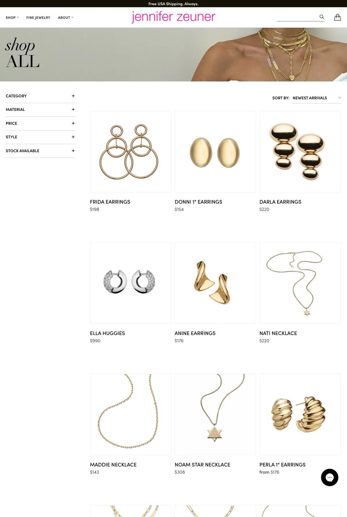 Screenshot 2 of Jennifer Zeuner (Example Shopify Jewelry Website)