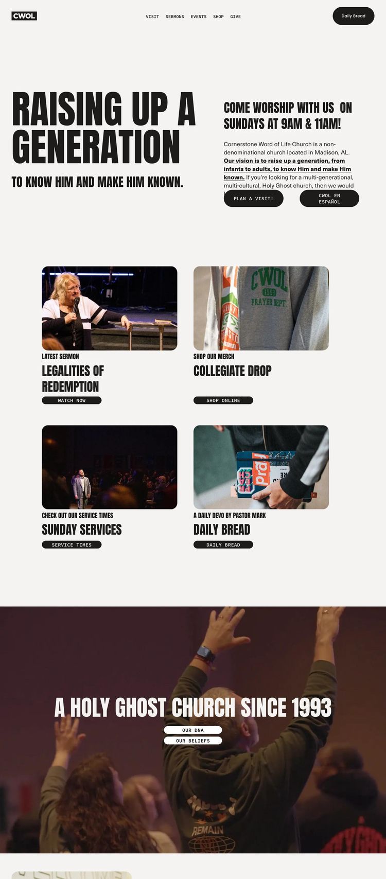 Screenshot 2 of Cornerstone Word of Life Church (Example Squarespace Church/Religious Organization Website)