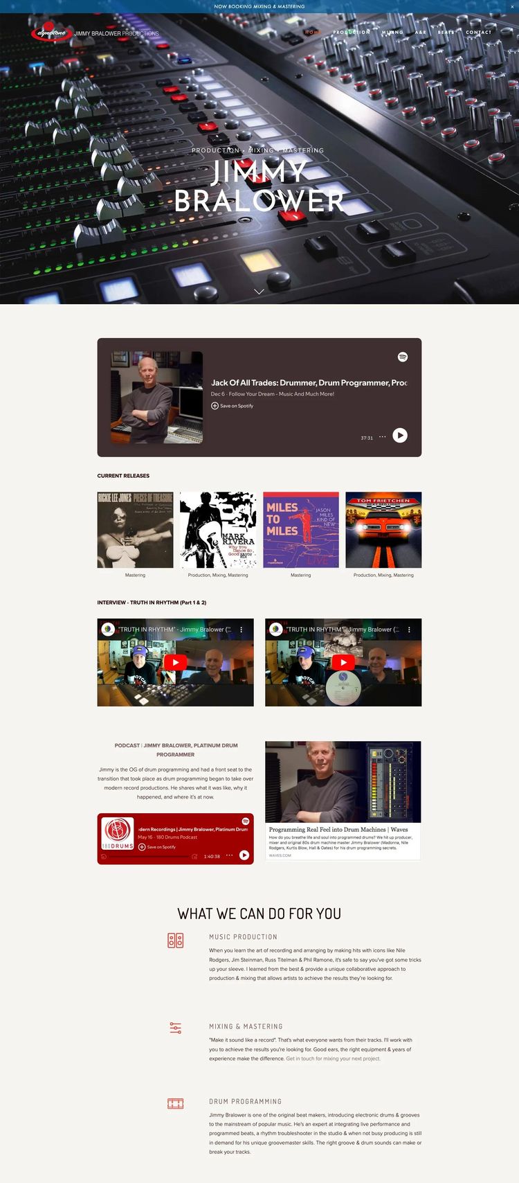 Screenshot 1 of Jimmy Bralower Productions (Example Squarespace Music Producer Website)