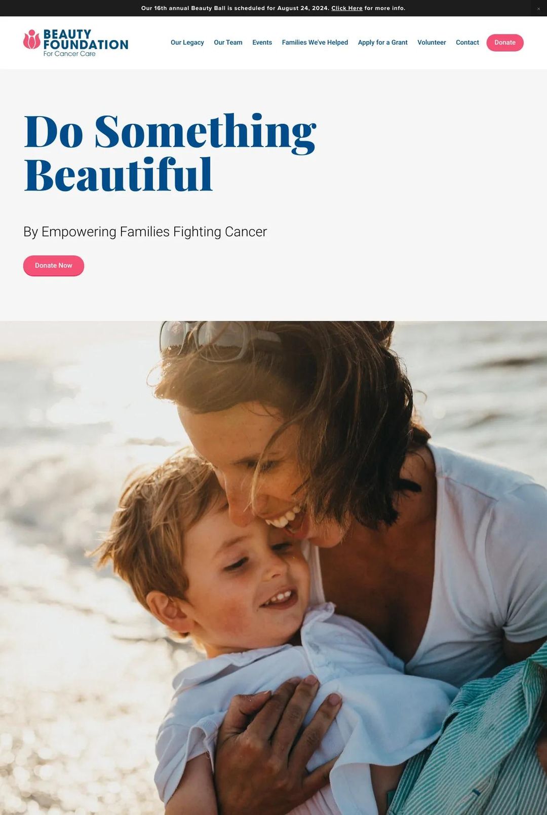 Screenshot 1 of The Beauty Foundation for Cancer Care (Example Squarespace Nonprofit Website)