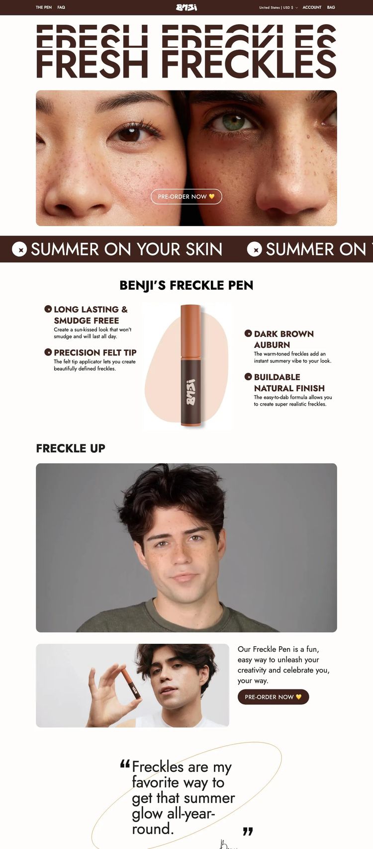 Screenshot 2 of Benji's Freckle Pen (Example Shopify Beauty Products Website)