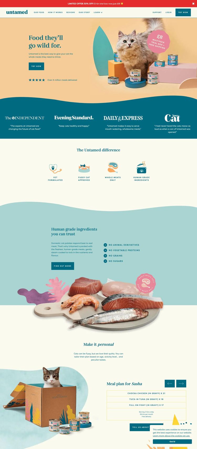 Screenshot 1 of Untamed Cat Food (Example Shopify Pet Services Website)