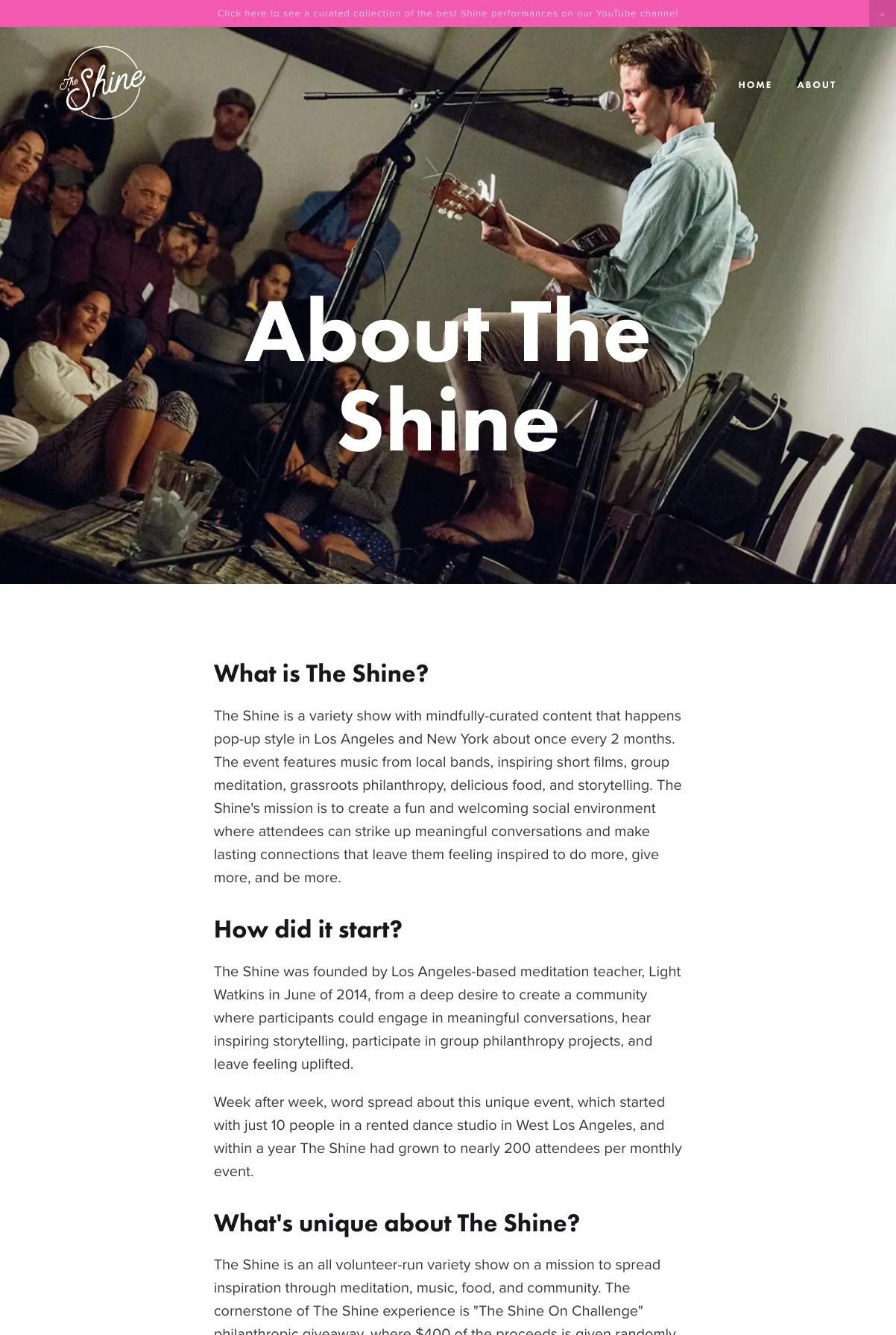 Screenshot 2 of The Shine Movement (Example Squarespace Nonprofit Website)