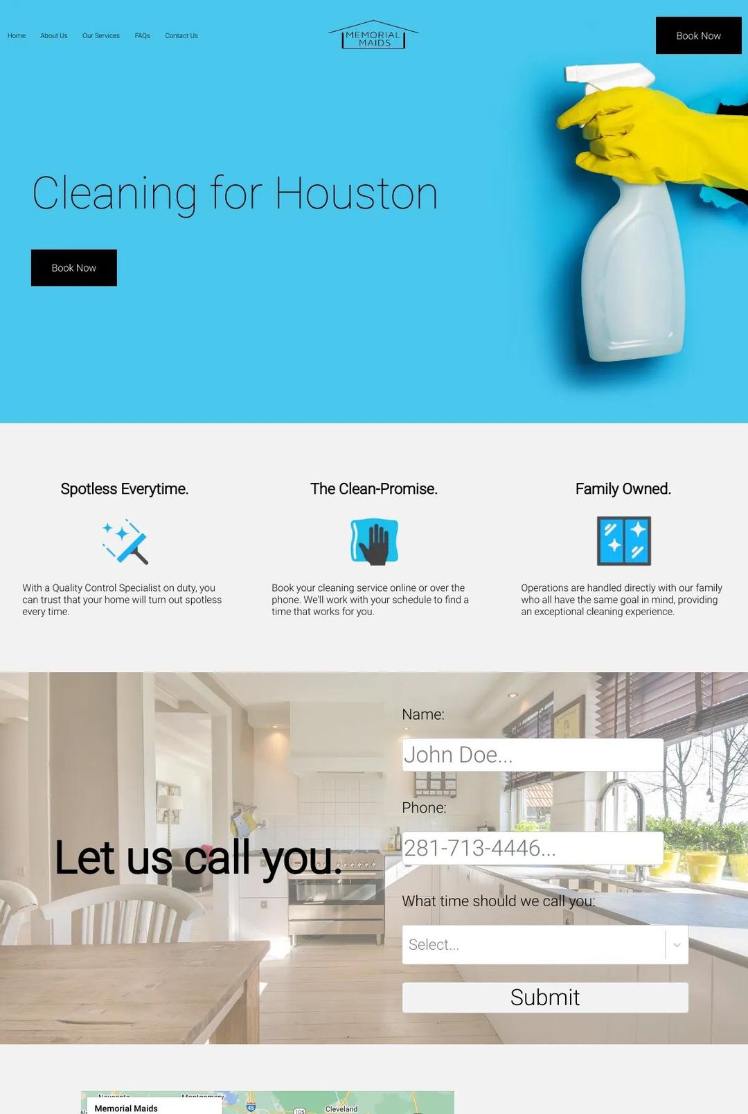 Screenshot 1 of Memorial Maids (Example Squarespace Cleaning Services Website)