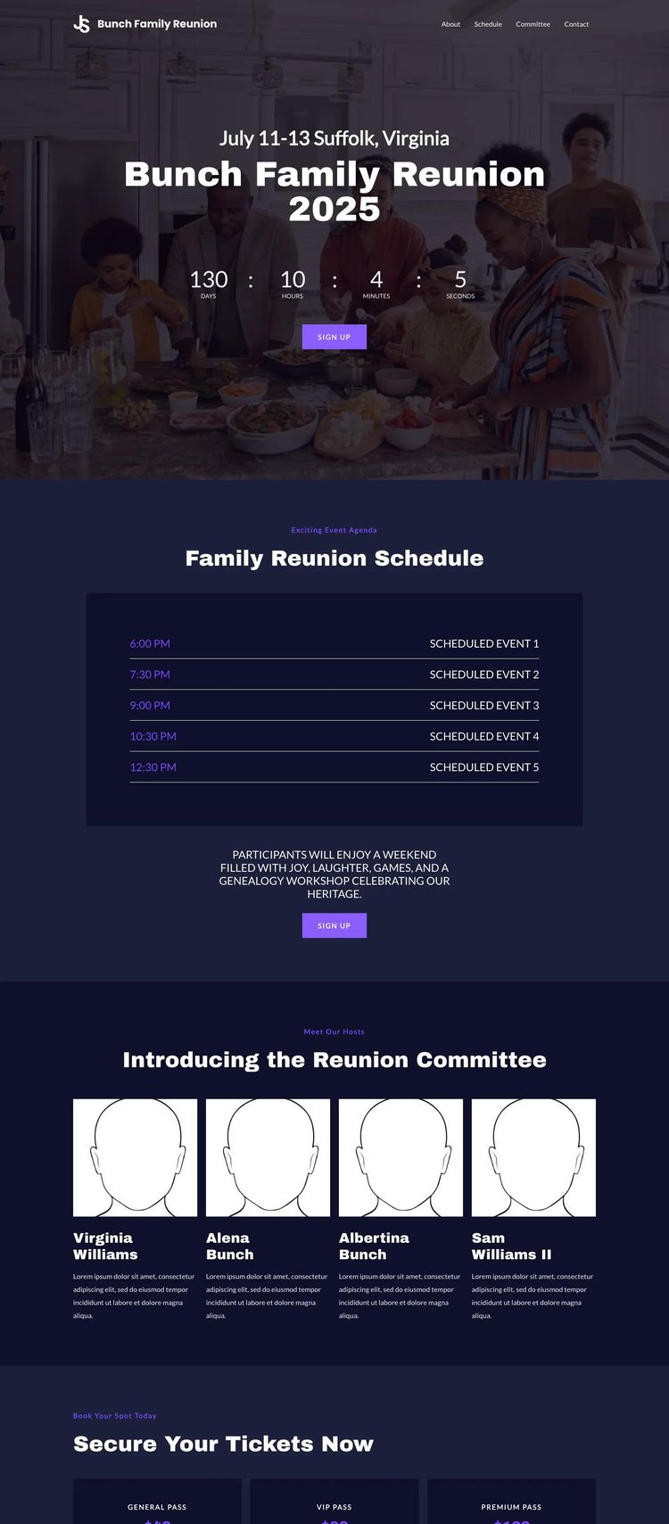 Screenshot 2 of Bunch Family Reunion (Example WordPress Family Reunion Website)