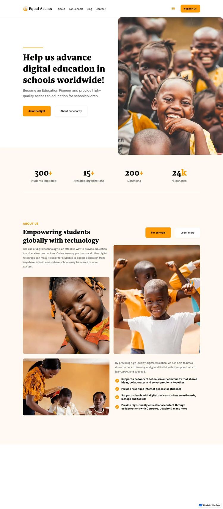 Screenshot 2 of Equal Access Education (Example Webflow Nonprofit Organization Website)